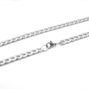 Polished stainless steel Cuban link chain necklace with lobster clasp for men