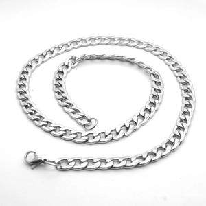 Men's Stainless Steel Cuban Link Necklace Vintage Embossed NK Chain Necklace Punk Style Silver Color Jewelry For Men