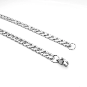 Polished silver stainless steel Cuban curb chain necklace with secure lobster clasp for men