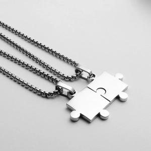 Polierter Edelstahl Puzzleteil Anhänger Halskette Set Passende Boxkette Schmuck Für Paare Herren Damen Geschenk