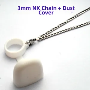 Close-up of a 3mm stainless steel NK chain with a white silicone dust cover ring