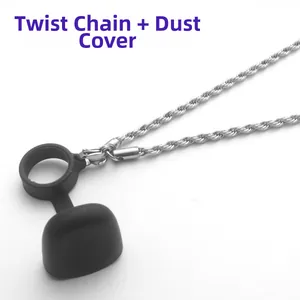 Polished silver twist metal chain with black silicone dust cap accessory set