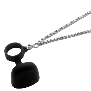 Black silicone lanyard holder with silver metal chain for small electronic devices