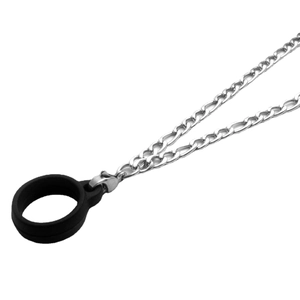 Silver Figaro chain necklace with black silicone ring holder for electronic devices
