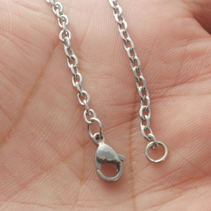 Gepolijste zilveren roestvrijstalen schakelarmband met karabijnsluiting om de hand