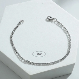Bracciale a catena Figaro in acciaio inossidabile argento da 21cm con chiusura a moschettone