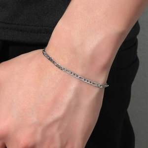 Bracciale regolabile in acciaio inossidabile argento con catena Figaro per uomo e donna