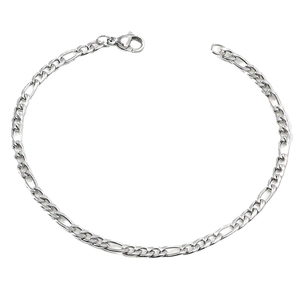 Bracciale a catena Figaro in acciaio inossidabile argento lucido con chiusura a moschettone