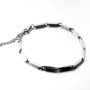Macro-opname van roestvrijstalen schakelarmband met karabijnsluiting en verlenging