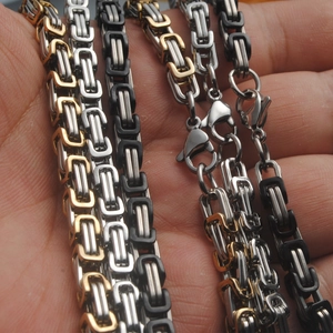 Men's Byzantine stainless steel chain necklace set with secure lobster clasps