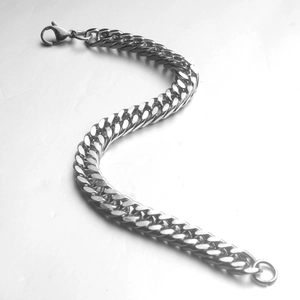 Bracelet gourmette cubaine en acier inoxydable argenté pour homme avec fermoir mousqueton
