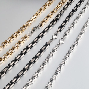 Byzantine style stainless steel chains in gold, silver and black with lobster clasp closure