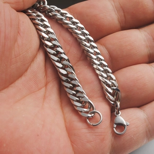 Bracelet gourmette argenté poli de style hip hop avec fermoir mousqueton pour hommes