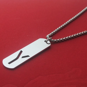 Titanium steel rectangle pendant necklace with cutout design and silver box chain link