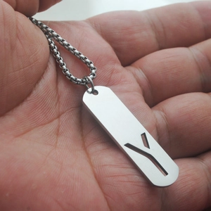 Titanium steel rectangle pendant necklace with Y-shaped cutout and brushed finish