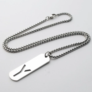 Stainless Steel Alphabet Letter Initial Pendant Necklace For Men Women Hollow Out Rectangle Tag Box Chain Industrial Style Unisex Jewelry
