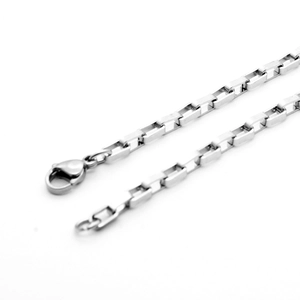 Collier chaîne box pour hommes en acier inoxydable argenté avec fermoir mousqueton chic
