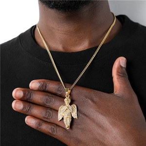 18K gold plated stainless steel angel pendant necklace with shimmering crystal stones