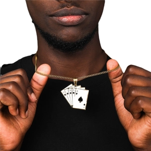 Hip hop κολιέ από ανοξείδωτο ατσάλι 18k χρυσό με μενταγιόν τραπουλόχαρτα royal flush