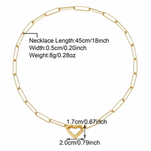 Collier chaîne trombone dorée avec pendentif mousqueton cœur longueur 45cm 18p