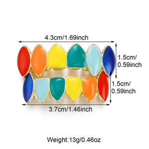 Set de grillz estilo hip hop de esmalte colorido bañados en oro para dientes superiores e inferiores