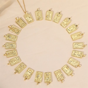 Vintage Tarot Card Pendant Necklace Gold Plated Copper Relief With Zirconia For Women Men Mystical Gothic Jewelry Gift
