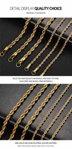 Detail of 18K vacuum gold plated stainless steel rope chain showing lead-free material
