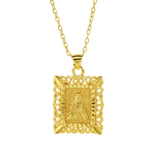 Collier avec pendentif rectangulaire doré vintage, bord filigrane et lettre A