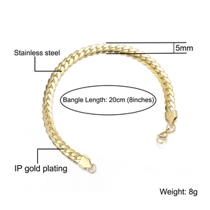 Detailed specs of 5mm wide gold plated stainless steel Cuban link chain bracelet