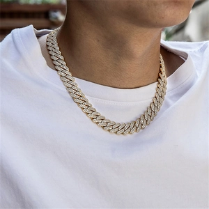 Iced-Out Panzerkette mit Rauten-Federverschluss und Zirkonia-Besatz in Gold-Optik