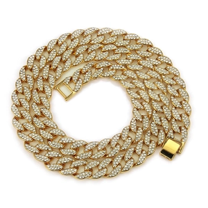Cadena cubana de oro con cristales brillantes estilo hip hop para hombres y mujeres
