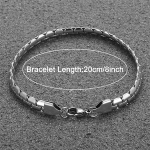 Macro shot of 20cm stainless steel NK flat chain bracelet with secure lobster clasp closure