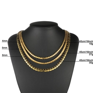 Detail showing 4mm, 5mm, and 6mm wide gold stainless steel Cuban chain specifications