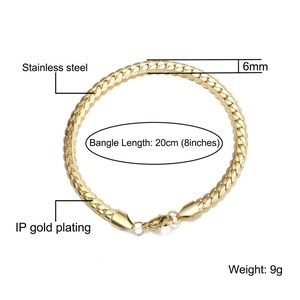 Detail view of 6mm flat gold-plated stainless steel chain with lobster clasp for necklaces