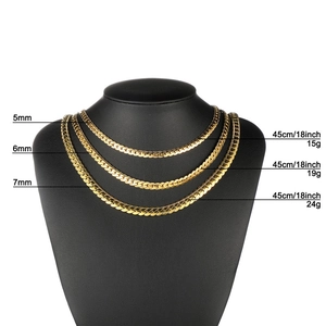 Detailed comparison of 5mm, 6mm, and 7mm gold stainless steel Cuban link chain necklaces