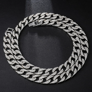 Hip Hop Pave Rhinestone Cuban Link Chain Necklace For Men Women Zinc Alloy Luxurious Shiny Street Fashion Jewelry Gift