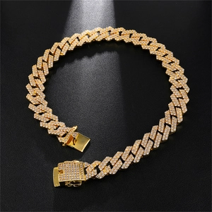 Luxe vergulde koperen cubaanse ketting met micro-ingelegde fonkelende zirkonia-steentjes