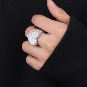 Hip hop heart shaped ring with sparkling zircon stones in a full diamond iced out design