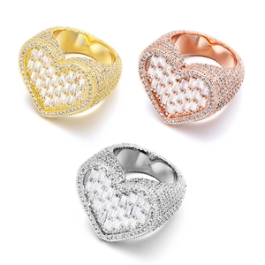Luxury iced out heart rings in gold, rose gold and silver with full zircon stones