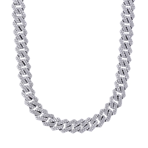 Luxe gerhodineerde ruitvormige Cubaanse ketting met sprankelende zirkonia stenen