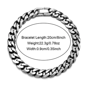 Polished stainless steel Cuban link bracelet for men with spring clasp closure, 9mm width