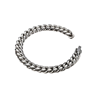 Polished stainless steel Cuban link bracelet with a secure spring clasp for men