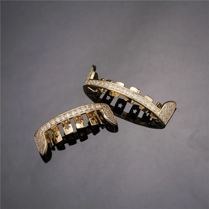 Hip Hop Enkele Rij Volledige Zirkonia Tand Grillz Set Iced Out Messing Ster Opengewerkt Grillz Voor Mannen Vrouwen Sieraden