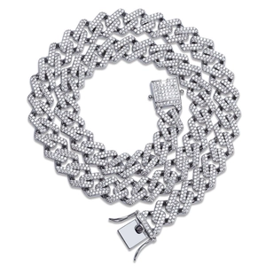 Eisgekühlte 14mm silberne Miami-Panzerkette mit funkelndem Zirkon-Pavé für Herren