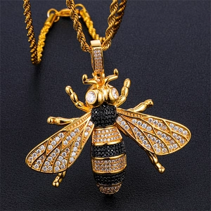 Hip Hop Biene Anhänger Halskette Kupfer Iced Out Bunte Zirkonia Bling Tier Schmuck Für Herren Damen Täglich Party Accessoire