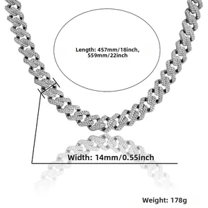 Detailansicht der 14mm Miami Panzerkette aus Silber mit Zirkonia-Pflaster-Verzierung