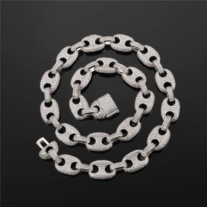 Hip Hop Kupfer Mariner Gliederkette Mit Pave Zirkonia Iced Out Schweinenasen Kaffeebohnen Kette Für Unisex Streetwear Schmuck