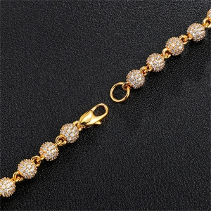 Vergulde 6mm kralenketting met schitterende zirkonia stenen in hippe hiphop stijl