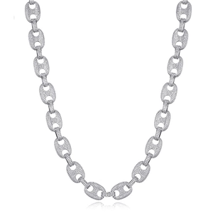 Silberne Hip-Hop Kette mit Zirkonia und Marina-Gliedern im Iced-Out-Look für Herren
