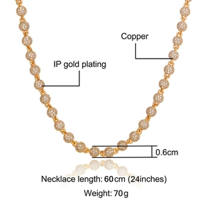 Detailweergave van 6mm vergulde ball ketting met zirkonia en productspecificaties
